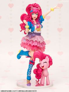 a pinkie doll is standing next to a toy ponies on a white background