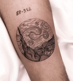 a man's arm with a tattoo on it that has an image of the starry night