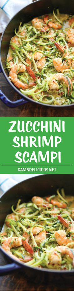 zucchini shrimp scampi in a skillet