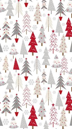 seamless christmas tree pattern with red and grey trees on the white background stock photo