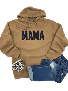 MAMA Hoodie Sweatshirt in the most gorgeous neutral color - Coyote Brown! This listing allows you to purchase just the MAMA sweatshirt or add the matching MAMA'S BOY or MINI sweatshirts! Simply choose your Design (i.e. MAMA), choose your Size, then Add to Cart. Repeat these steps for any MAMA'S BOY or MINI kids sweatshirts you would like to add. Professionally screen printed on the coziest hooded sweatshirts with a true to size fit. ADULT SWEATSHIRT Cozy hooded sweatshirt made of a soft blend of Winter Khaki Hoodie With Relaxed Fit, Fall Cotton Khaki Hoodie, Khaki Fleece Hoodie For Fall, Khaki Hoodie Tops For Winter, Khaki Cotton Hooded Sweatshirt, Hooded Khaki Cotton Sweatshirt, Khaki Hoodie For Winter, Winter Khaki Cotton Sweatshirt, Khaki Winter Hoodie