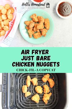 Just Bare lightly breaded chicken nuggets air fried in the instant pot vortex air fryer and served with air fried crispy crowns on a green plate with ketchup on the side. Simple Air Fryer Chicken, Air Fryer Chicken Nuggets, Best Frozen Meals, Dipping Sauces For Chicken, Freeze Sweet Potatoes, Mouth Health