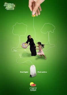 a poster with an image of a woman and child in the middle of a green background