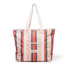 The Beach Bag - Bistro Dusty Pink Stripe White Beach Bag For Vacation, Pink Packable Beach Bag, Trendy Pink Packable Bags, Sporty Summer Weekend Bag, Sporty Travel Bags For Summer, Sporty Summer Travel Bags, Trendy Pink Beach Bag, Summer Large Capacity Pink Beach Bag, Pink Rectangular Beach Bag For Travel