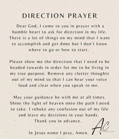 a poem written in black and white with the words, direction prayer to jesus christ