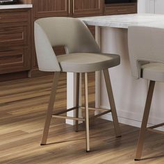 two bar stools sitting in front of a counter