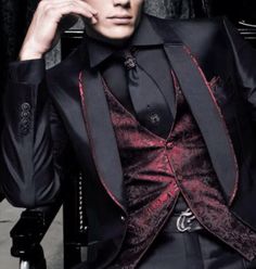 Crimson & Kingly. Wrath Aesthetic, Hampton Wedding, Men Fashion Suit, Shifting Outfits, Goth Stuff, Gothic Men, High Fashion Men, Mens Fashion Work