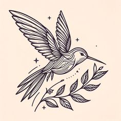 a black and white drawing of a humming bird with stars on its wings flying above the ground