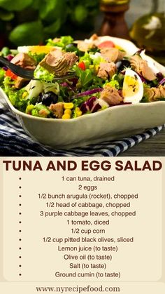 an egg salad with tuna and eggs in it