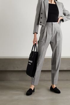 Tapered Pants Outfit, Pleated Pants Outfit, Fashion Trousers Women, Trouser Fashion, Formal Pants Women, Women Trousers Design, Saint Laurent Shirt, Pleated Fashion, Trouser Design