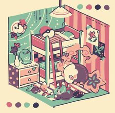 an illustration of a child's bedroom with teddy bears