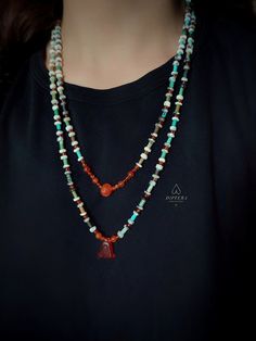 Featuring carnelian, dendritic opal, Persian turquoise and sterling silver, this one-of-a-kind ancient necklace gets inspiration from thousands of years old designs of the ancient Egyptian civilization. It is ethically handcrafted in my tiny silversmithing studio, by the Aegean Sea. At the double stranded center of this necklace, there is both is a gorgeous carved melon carnelian bead and a carved carnelian lotus amulet pendant. This unique design is completed by stringing carnelian, dendritic o Bohemian Beaded Necklace With Green Onyx, Bohemian Green Onyx Beaded Necklace With Natural Stones, Bohemian Green Onyx Beaded Necklaces As Gift, Bohemian Green Onyx Beaded Necklaces, Handmade Green Onyx Bohemian Necklace, Bohemian Green Onyx Beaded Necklace For Gift, Bohemian Green Onyx Beaded Necklace Gift, Handmade Turquoise Carnelian Jewelry, Bohemian Polished Beads Gemstones For Healing