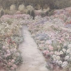 a painting of a path through a field of flowers