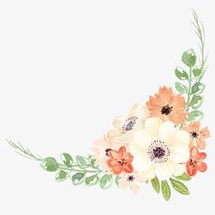 watercolor flowers and green leaves on a white background