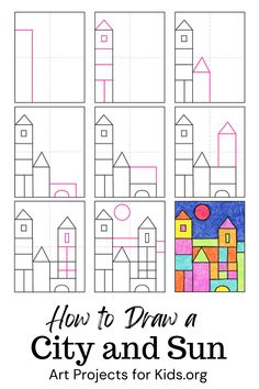 how to draw a city and sun art projects for kids