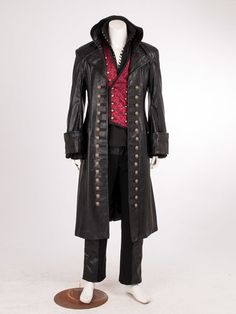 Includes:long overcoat,vest,shirt,pants Material:pleather,pure cotton,tapestry satinSize:all size Vampire Style Fitted Costume Outerwear, Fitted Vampire Style Outerwear For Cosplay, Vampire Style Outerwear For Costume Party, Vampire Style Outerwear With Buttons For Costume Party, Fitted Steampunk Outerwear For Fantasy Events, Fitted Long Coat For Fantasy Events, Steampunk Costume For Cosplay In Fall, Winter Steampunk Fitted Costume, Gothic Costume Outerwear For Cosplay Events