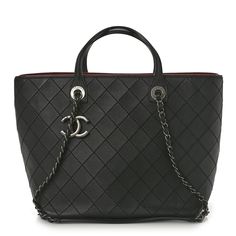 This is an authentic CHANEL Calfskin Stitched Medium Shopping Tote in Black. This lovely handbag is crafted of luxurious black calfskin leather. The shoulder bag features leather strap handles, leather threaded ruthenium chain links with leather shoulder pads, and a ruthenium CC charm. The bag has an open top and a burgundy leather interior with pockets. 1433221 Black Calf Leather Shoulder Bag With Handles, Black Calf Leather Shopping Bag, High-end Black Satchel For Shopping, Black Calf Leather Satchel With Leather Handles, Luxury Black Satchel With Double Handle, Luxury Black Double Handle Satchel, Black Calf Leather Shoulder Bag With Leather Handles, Black Calf Leather Satchel With Top Handle, Black Calf Leather Satchel With Top Carry Handle