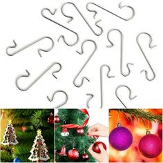 christmas tree ornaments are being cut out and hung on the wall, with scissors to make them look like they have been made from plastic