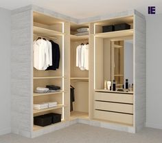 an open closet with clothes and other items