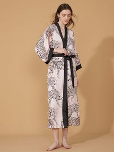 Leopard Print Dressing Gown | Pink Robe Kimono | Bridal Party Robes - Ulivary Leopard Kimono, Purple Forest, Winter Kimono, Luxury Purple, Short Kimono Robe, Silk Dressing Gown, Traditional Kimono, Kimono Wrap, Short Kimono