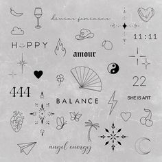 an assortment of different tattoo designs on a white background with the words happy new year