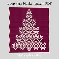 a cross stitch christmas tree on a red background with the words loop yarn blanket pattern pdf