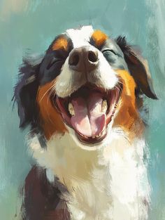 a painting of a dog with its mouth open