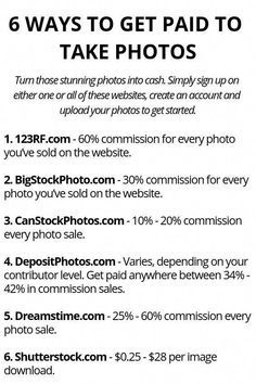 an advertisement with the text 6 ways to get paid to take photos