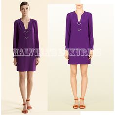 Designer: Gucci Condition: Authentic And Brand New Style Name / Number: 362040 Zcs03 5373 Material: 100% Silk Crepe De Chine, Silk Lined Unique Features: Dropped Neckline, Horsebit Hardware Detail, Buttoned Cuffed Sleeves, Rear Zip Closure Color: Purple Violet, Please Note That Color Appearance May Vary Depending On Your Monitor Settings Retail: $1,395 Plus Tax Measurements: Please Ask For Measurements Please Choose From Available Sizes: Marked It Sz 36/ Converts To Us 0, Marked It Sz 38 / Conve Gucci Silk V-neck Dress, Gucci V-neck Cocktail Dresses, Gucci V-neck Formal Dress, Gucci Silk Long Sleeve Dress, Gucci Long Sleeve Silk Dress, Elegant Spring Gucci Dresses, Spring Silk Gucci Dress, Gucci V-neck Dress For Spring, Elegant Gucci Long Sleeve Dresses