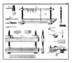 an old drawing shows the various tools needed to make a wooden bench and other furniture