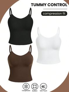 Plus Size Women 3pcs Summer Seamless Sports Camisole Top Multicolor   Sleeveless Fabric Plain  Medium Stretch  Women Plus Activewear, size features are:Bust: ,Length: ,Sleeve Length: Dream Outfits, Couple Matching, Elegant Dresses Long, Black Party, Outdoor Woman, Elegant Dress, Active Wear For Women, Casual T Shirts, Wide Leg Jeans