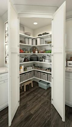 an open pantry with lots of items in it