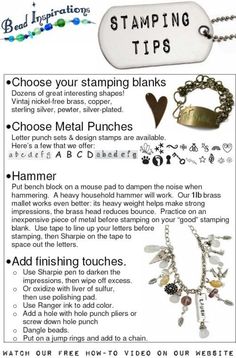 the instructions for stamping tips on how to use them in jewelry making and crafts