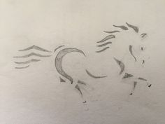 a drawing of a horse running in the wind