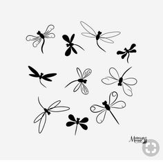 six black and white dragon silhouettes on a white background, each with different wings