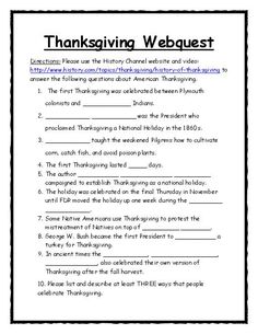 the thanksgiving webquest worksheet for students to help them learn how to use it