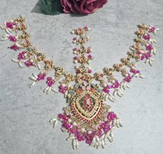 Stunning Nauratan Matta Patti (Headpiece) Pink Beads and Multicolour Stones and Pearls and Long White Beads Gold Finishing Perfect for Mehndi Events Pink Bridal Necklace For Ceremonial Festivals, Festive Kundan Necklace With Motifs For Wedding, Kundan Bridal Necklace With Motifs For Wedding, Festive Wedding Kundan Necklace With Motifs, Pink Bridal Necklace For Ceremonial Festive Occasion, Pink Bridal Necklace For Festive Ceremonial, Chandbali Bridal Necklace With Motifs, Kundan Motif Necklace For Wedding, Kundan Necklace With Motifs For Wedding And Festivals