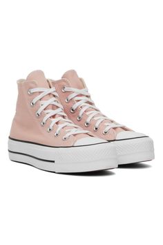 Pink Chuck Taylor All Star Lift Platform Sneakers by Converse on Sale Converse Cotton Platform Sneakers With Round Toe, Converse Canvas Sneakers With Platform, High-top Cotton Sneakers For Spring, Converse Cotton Lace-up Platform Sneakers, Converse High-top Canvas Platform Sneakers, Pink Mid-top Canvas Sneakers, Pink High-top Sneakers With Vulcanized Sole, Pink High-top Canvas Shoes With Vulcanized Sole, Pink Canvas High-top Sneakers For Spring