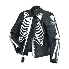 Bones Flat-Track Motorcycle Leather Jacket Fitted Black Biker Jacket For Halloween, Fitted Black Leather Jacket For Halloween, Moto Leather Jacket For Biker Events, Moto Leather Jacket For Motorcycling, Fitted Leather Jacket For Halloween Streetwear, Fitted Rocker Outerwear For Motorcycling, Edgy Biker Jacket For Halloween And Biker Events, Black Leather Jacket For Halloween Streetwear, Black Biker Outerwear For Halloween