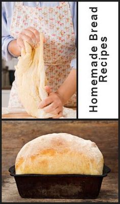 two pictures showing how to make homemade bread