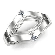 Masculine engagement or wedding ring in a dramatic criss-cross design with two small diamonds on point. Art Deco geometry, inspired by grand suspension bridges. Bold architectural styling and clean modern lines make this unique unisex engagement ring stand apart from the crowd. Because this ring is made to order, I can offer endless combinations of gems and colors. Let your imagination run wild with birthstones, themes, and color schemes, then contact me to make them reality. ------------------- Engagement Ring Stand, Point Art, Male Wedding, Custom Ring Designs, Ring Stand, Cross Designs, Men's Ring, Faceted Gemstones, Geometric Art