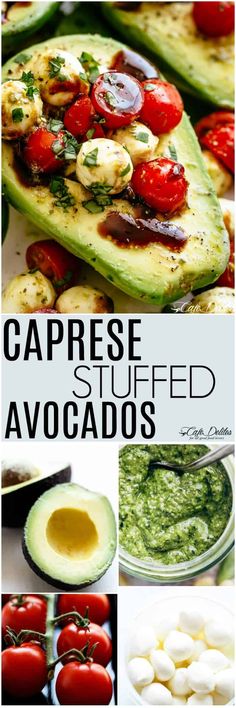 caprese stuffed avocados with tomatoes and mozzarella