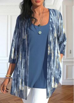 Color:Dusty Blue;Size:1X;Size:2X;Size:3X;Package Contents:1 X Tank Top , 1 X Cardigan;Occasion:Other;Style:Casual; Cheap Everyday Tops With Scoop Back, Cheap Summer Tank Top With Scoop Neck, Cheap Everyday Tank Top With Scoop Back, Cheap Summer Scoop Neck Tank Top, Cheap Washed Blue Women's Tank Top, Cheap Open Front Summer Tops, Cheap Blue Cotton Tops, Kimono Blouse, Casual Kimono