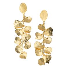 Product Description: These satin gold leaf earrings will make it feel like the warm days of spring on even the dullest of days. Dimensions: 4 3/4" Gemstone Hair, Coin Charm Bracelet, Gold Leaf Earrings, Braid Designs, Long Drop Earrings, Yellow Gold Jewelry, Nature Inspired Jewelry, Fine Jewels, Clip Earrings