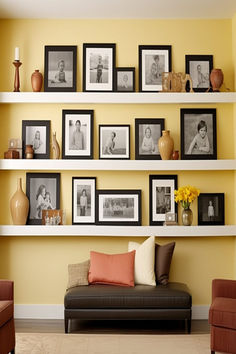 Cozy living room corner with a gallery wall of framed photographs, providing inspiration for picture wall ideas. Living Room Corners, Living Room Corner, Living Room Photos