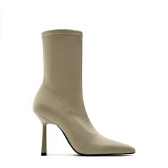 3102/110 Pointed Toe Side Zip Fastening Heel Is 4.25 Inches New With Tags No Box Ankle Boots Made Of Elastic Fabric 86% Polyamide, 14% Elastane Beige Pointed Toe Boots With Reinforced Heel, Beige Boots With Reinforced Heel And Pointed Toe, Beige Pointed Toe Mid-calf Boots Medium Width, Fitted Beige Heeled Boots With Reinforced Heel, Fitted Beige Ankle-high Boots, Beige High Ankle Heels, Fitted Beige Mid-calf Boots With High Ankle, Beige Fitted Mid-calf Boots With High Ankle, Fitted Beige Heeled Boots For Work