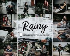 a collage of photos with the words rainy in black and white overlays