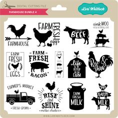 farm fresh and shine cut file for silhouette or cricut includes farm animals, chickens, roosters, pigs, cows, eggs, milk canister