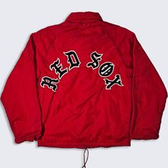 Boston Red Sox Vintage 70s Coach's Jacket   MLB Baseball Rainbow Sportswear Coat  Very Rare  Old English Font  In Excellent Vintage Condition  No Holes Or Stains Size Men's : Large ( L ) Make Sure to Check Your Measurements Length: 24 in Pit to Pit: 18 in FREE AND FAST SHIPPING IN THE USA Red Casual Windbreaker For Sports Events, Casual Red Windbreaker For Sports Events, Red Sports Outerwear With Letter Print, Red Letter Print Sports Outerwear, Red Throwback Outerwear For Sports Events, Casual Red Outerwear With Embroidered Logo, Casual Red Track Jacket For Sports Events, Collegiate Red Outerwear With Letter Print, Red Collegiate Outerwear With Letter Print