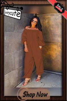 Stylish Solid-color Long Sleeved Off-the-shoulder Jumpsuit Long Sleeve Brown Jumpsuits And Rompers For Summer, Summer Long Sleeve Brown Jumpsuits And Rompers, Off Shoulder Jumpsuit, Jumpsuits And Romper, Jumpsuit Fashion, 1 Million, Off The Shoulder, Jumpsuit Romper, Off Shoulder